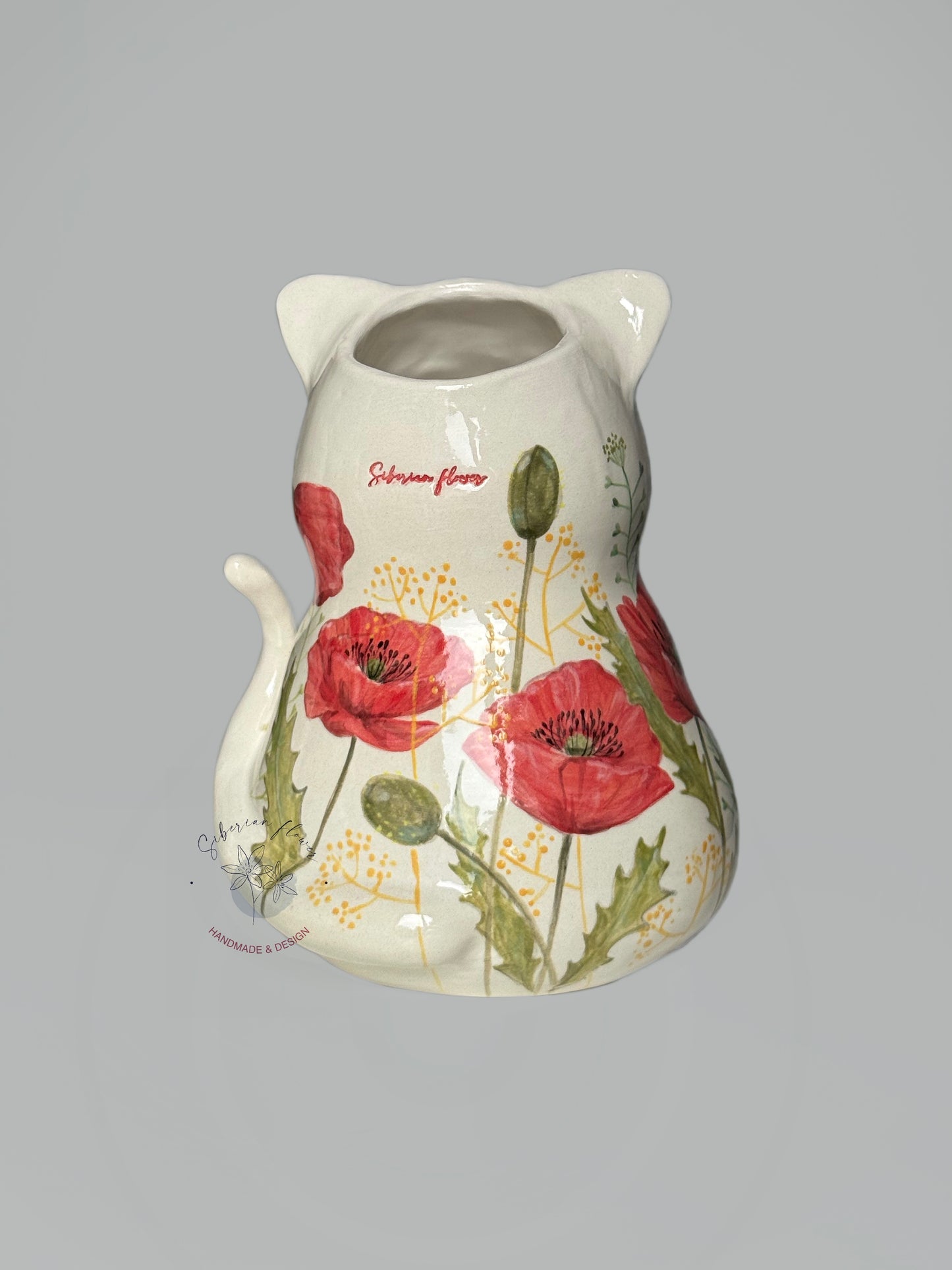 Vaso Gatto con papaveri