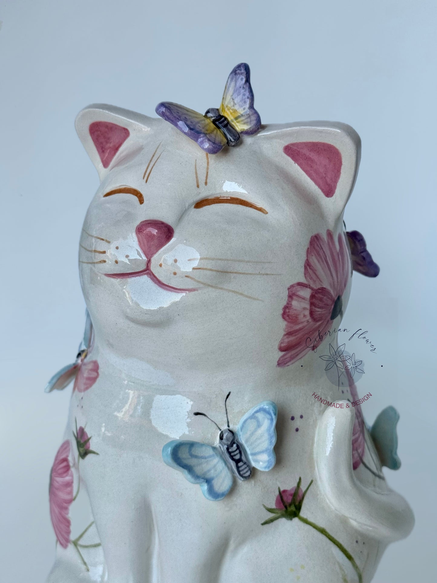 Vaso Gatto con farfalle in rilievo